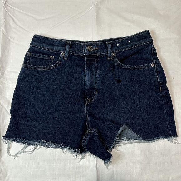 Womens Express Dark Jean Midi Shorts High Rise Button Fly Size 4 - Picture 1 of 9